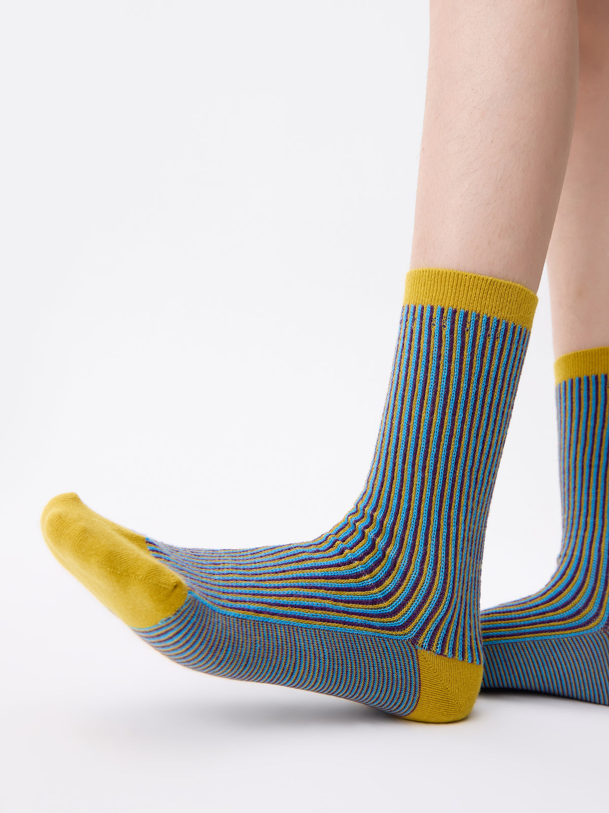 Color-Woven Striped Mid-Calf Socks