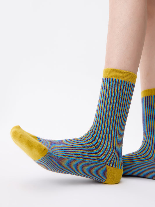 Color-Woven Striped Mid-Calf Socks