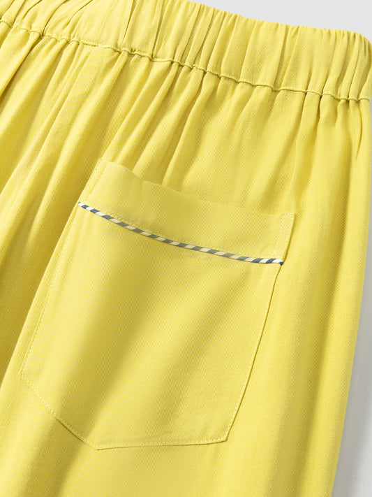 Solid-Color Twill-Striped Long-Sleeve Loungewear