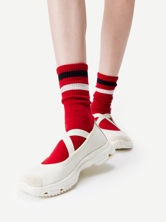 Striped Cuff Combed Cotton Crew Socks