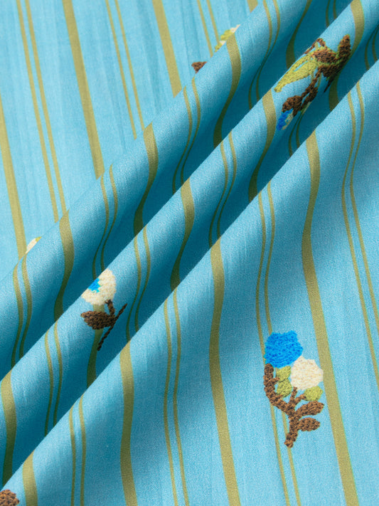 Retro Embroidered Floral-Striped Long-Sleeve Loungewear