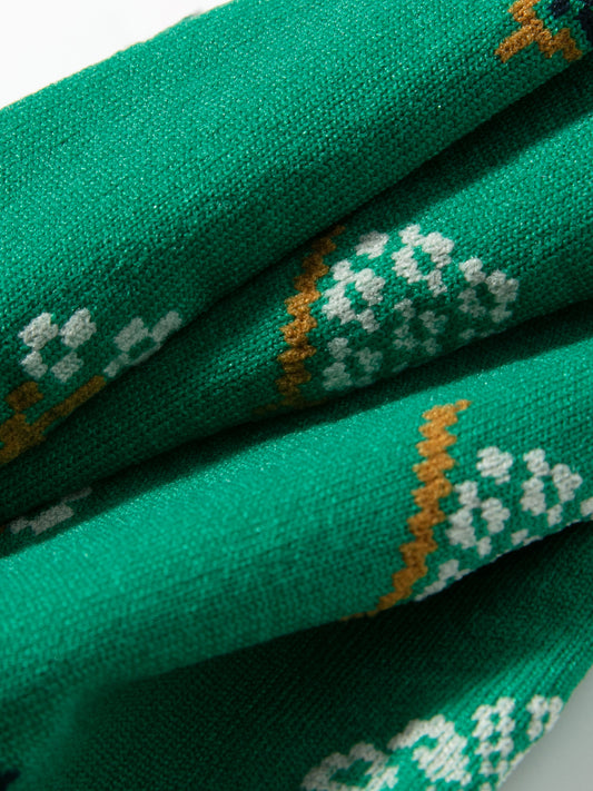 Ruffle-Trim Ethnic Brocade Crew Socks