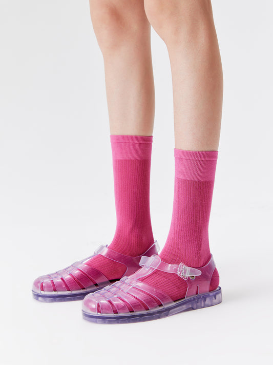 Chain Pattern Silk Blend Crew Socks