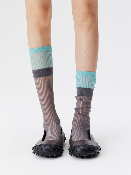 Layered Contrast Calf Socks