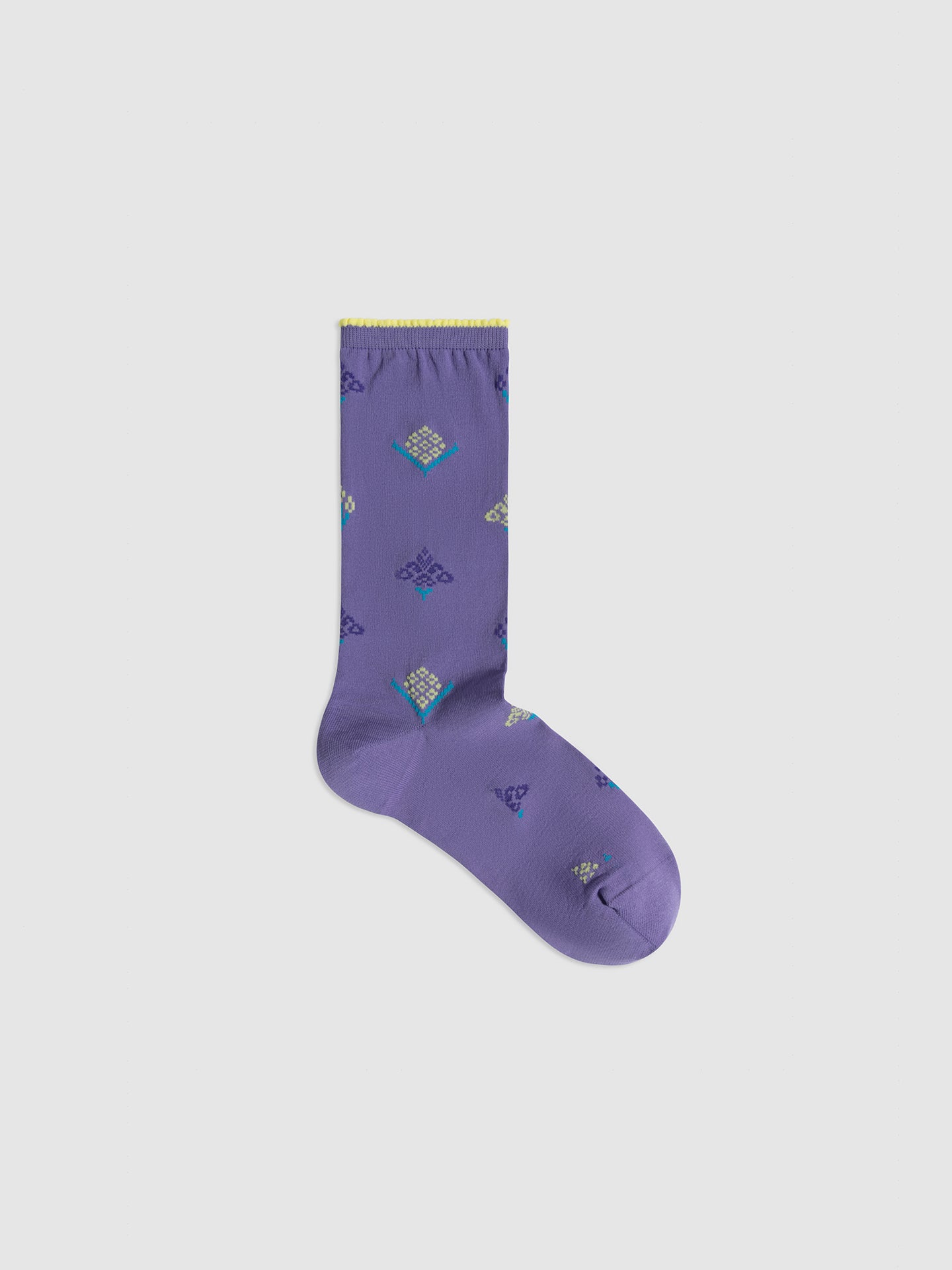 Ruffle-Trim Ethnic Brocade Crew Socks