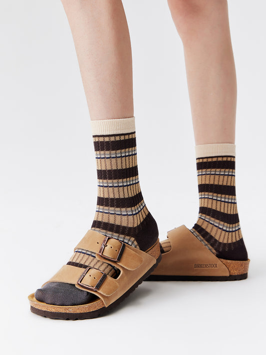 Pointelle Stripe Crew Socks