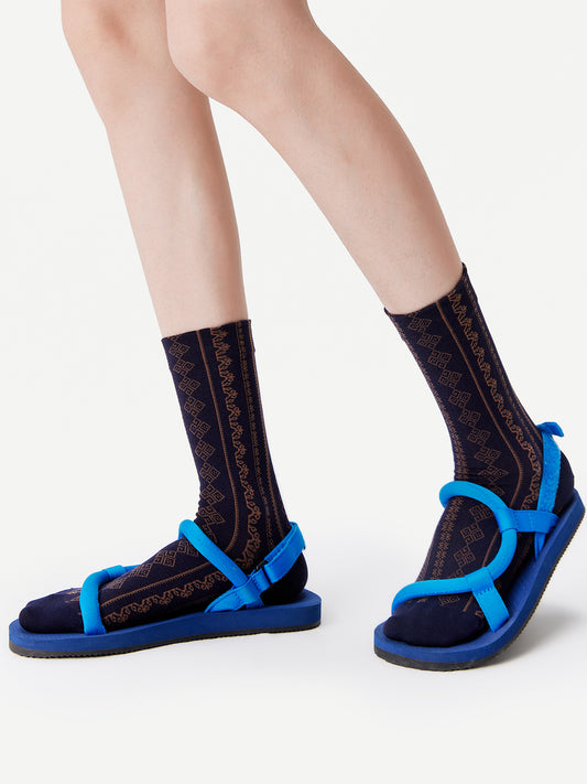 Brocade-Textured Double Cuff Crew Sock
