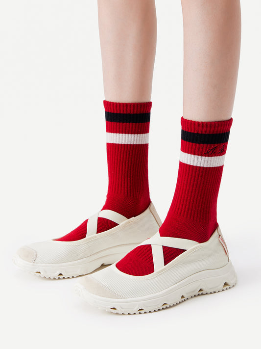 Striped Cuff Combed Cotton Crew Socks
