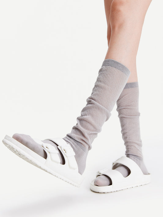 Textured Fine Stripe Calf Sock