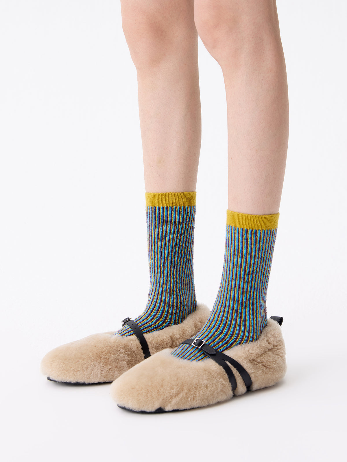 Color-Woven Striped Mid-Calf Socks