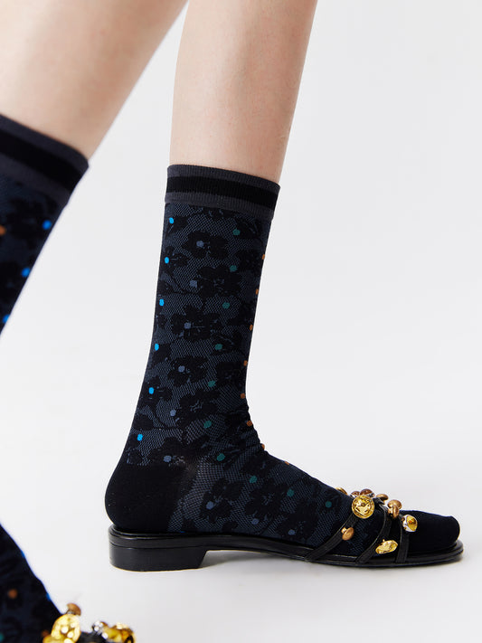 Contrast Dot Mesh Crew Socks
