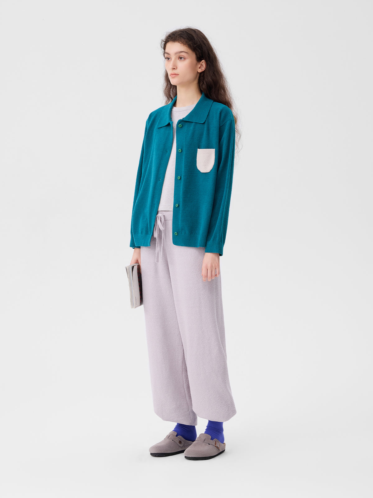Contrasting-Color Pocketed Lightweight Fleece Loungewear
