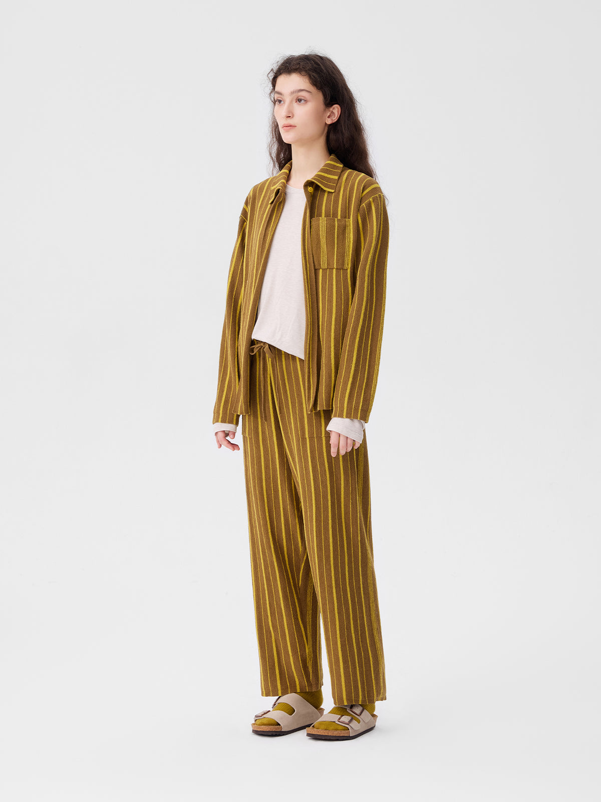 Patchwork-Striped High-Count Half-Velvet Loungewear