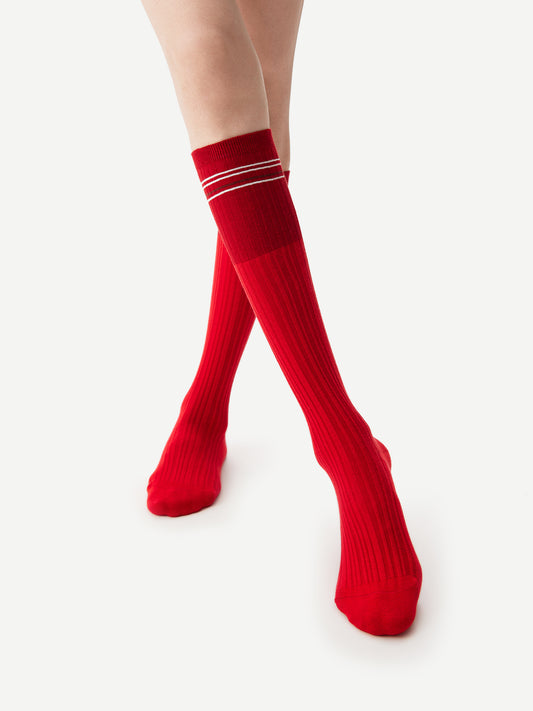 Bold Striped Trim Calf Sock