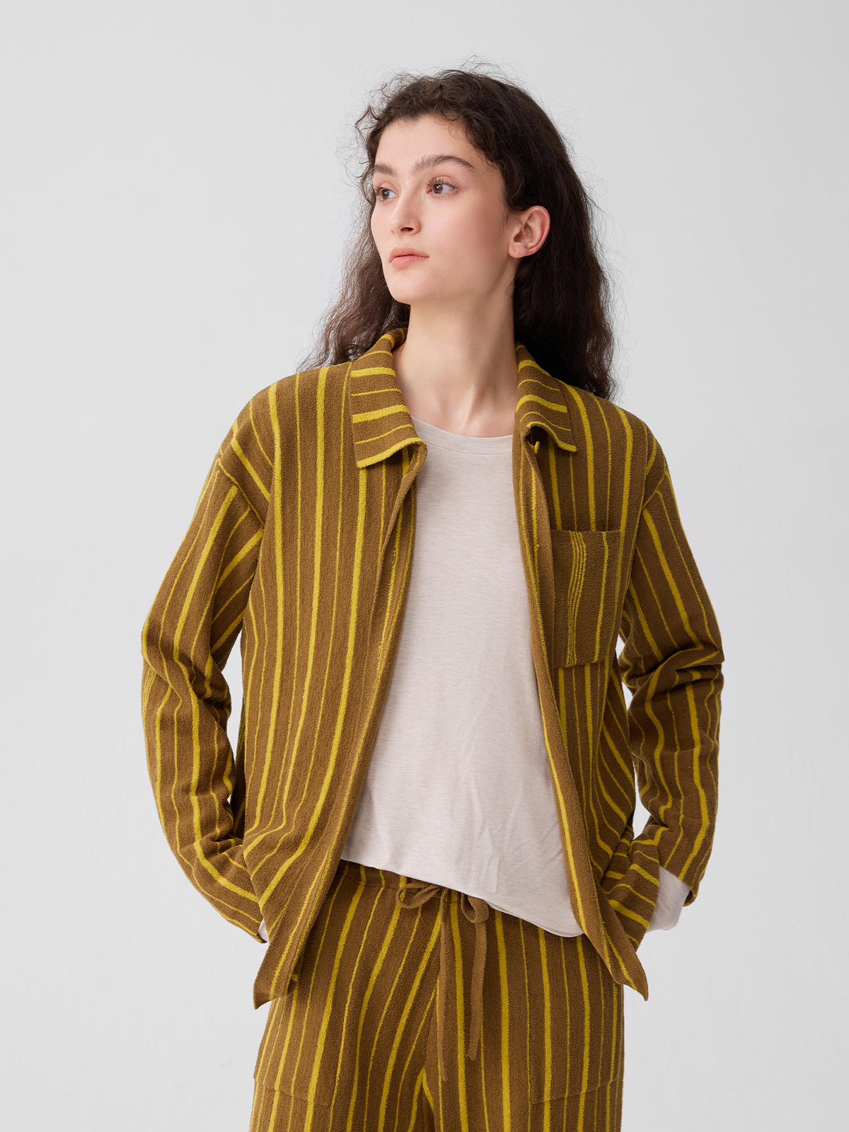 Patchwork-Striped High-Count Half-Velvet Loungewear
