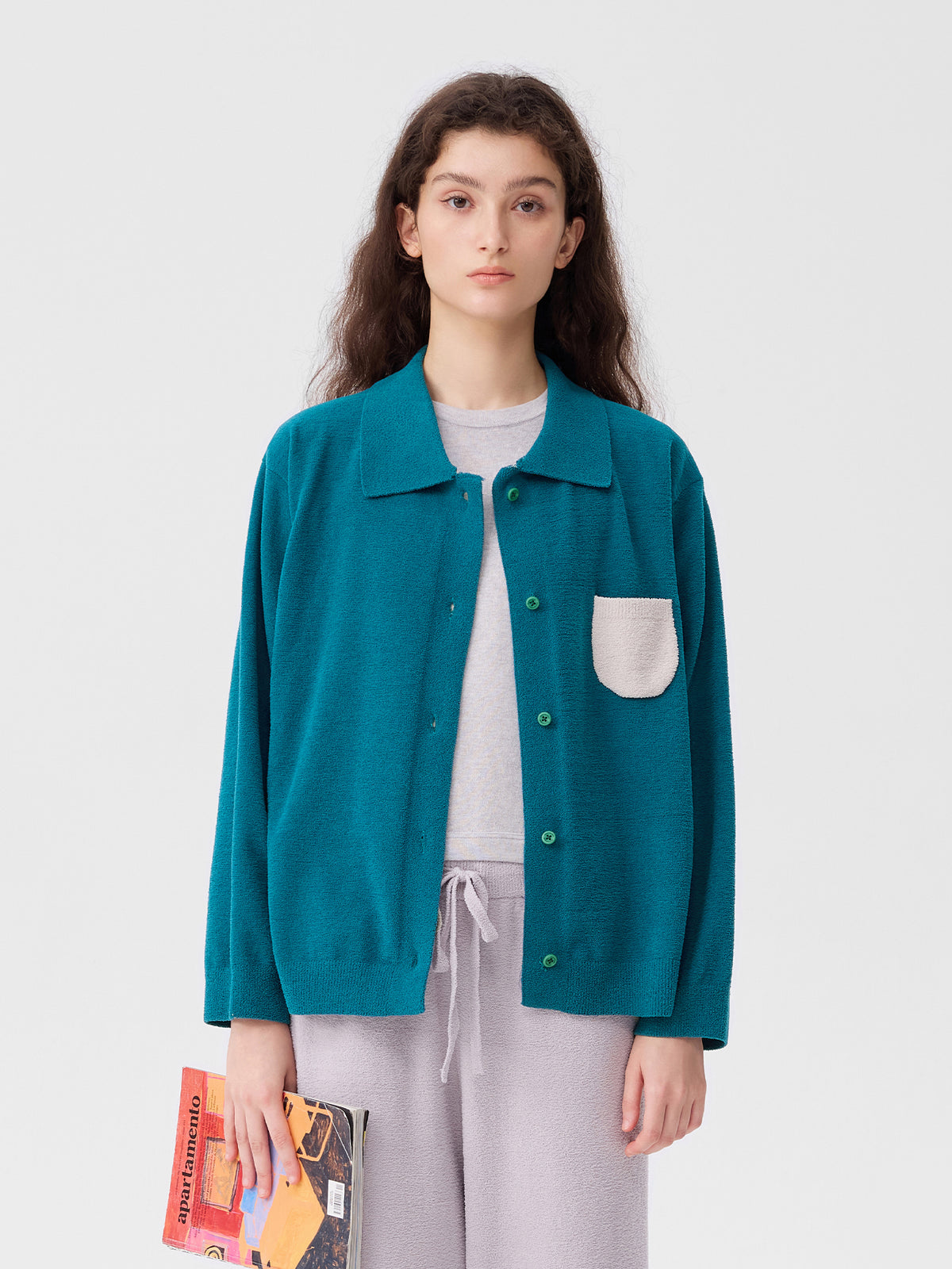 Contrasting-Color Pocketed Lightweight Fleece Loungewear