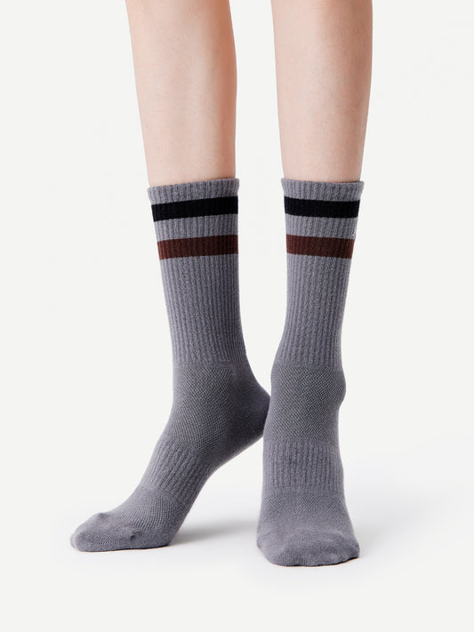Striped Cuff Combed Cotton Crew Socks