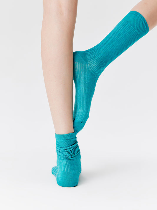 Chain Pattern Silk Blend Crew Socks