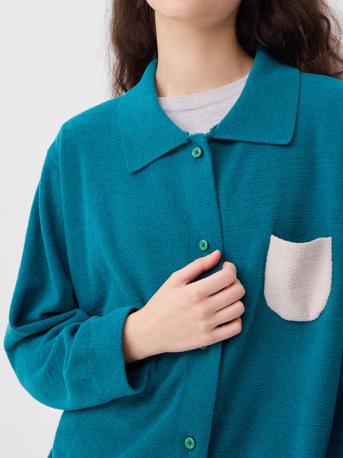 Contrasting-Color Pocketed Lightweight Fleece Loungewear