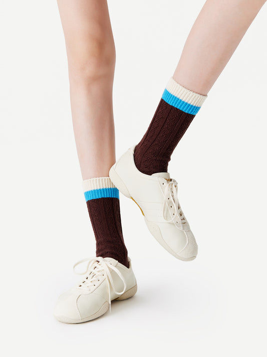 Contrast Cuff Combed Cotton Crew Socks