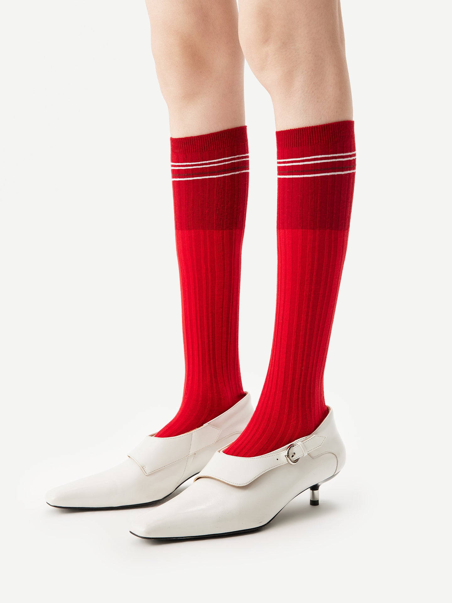 Bold Striped Trim Calf Sock