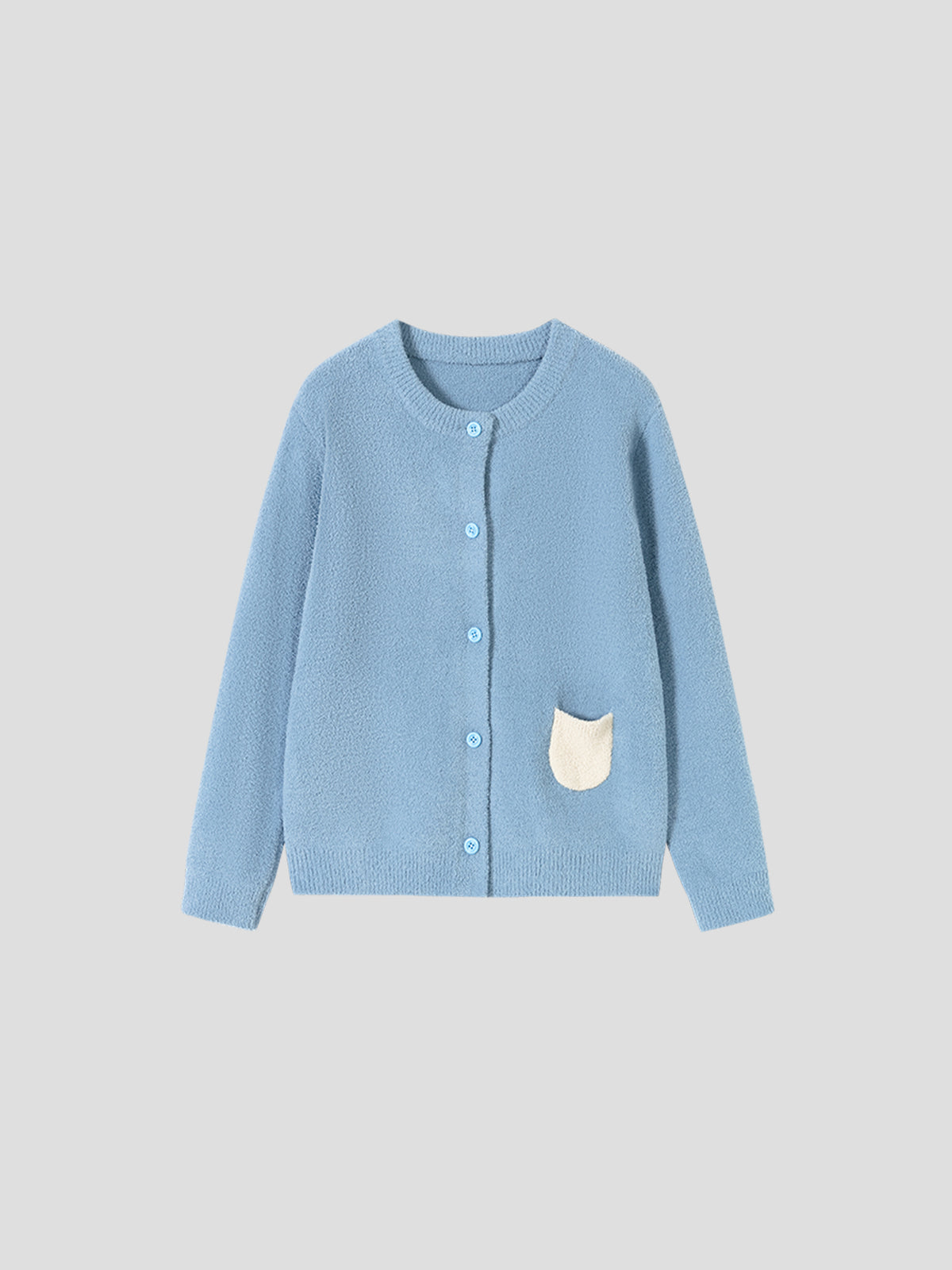 Contrast-Color Pocket Half-Velvet Cardigan Loungewear