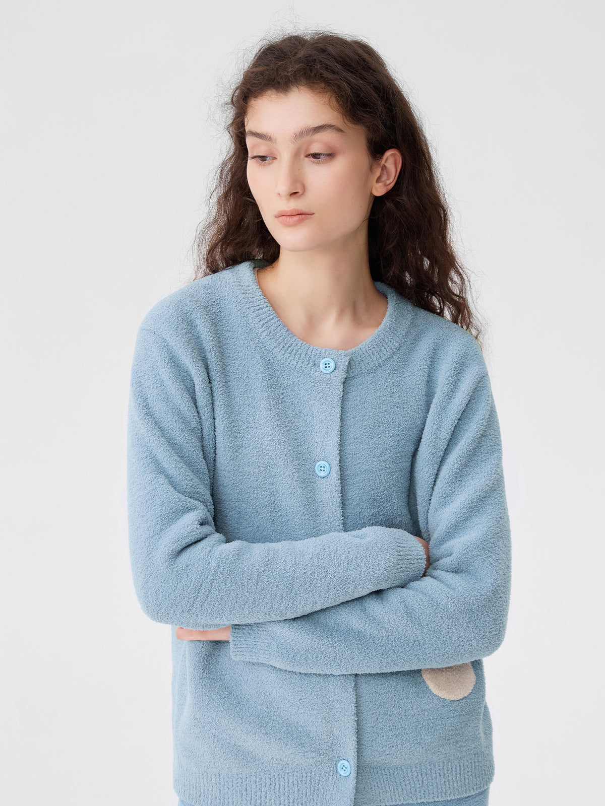 Contrast-Color Pocket Half-Velvet Cardigan Loungewear