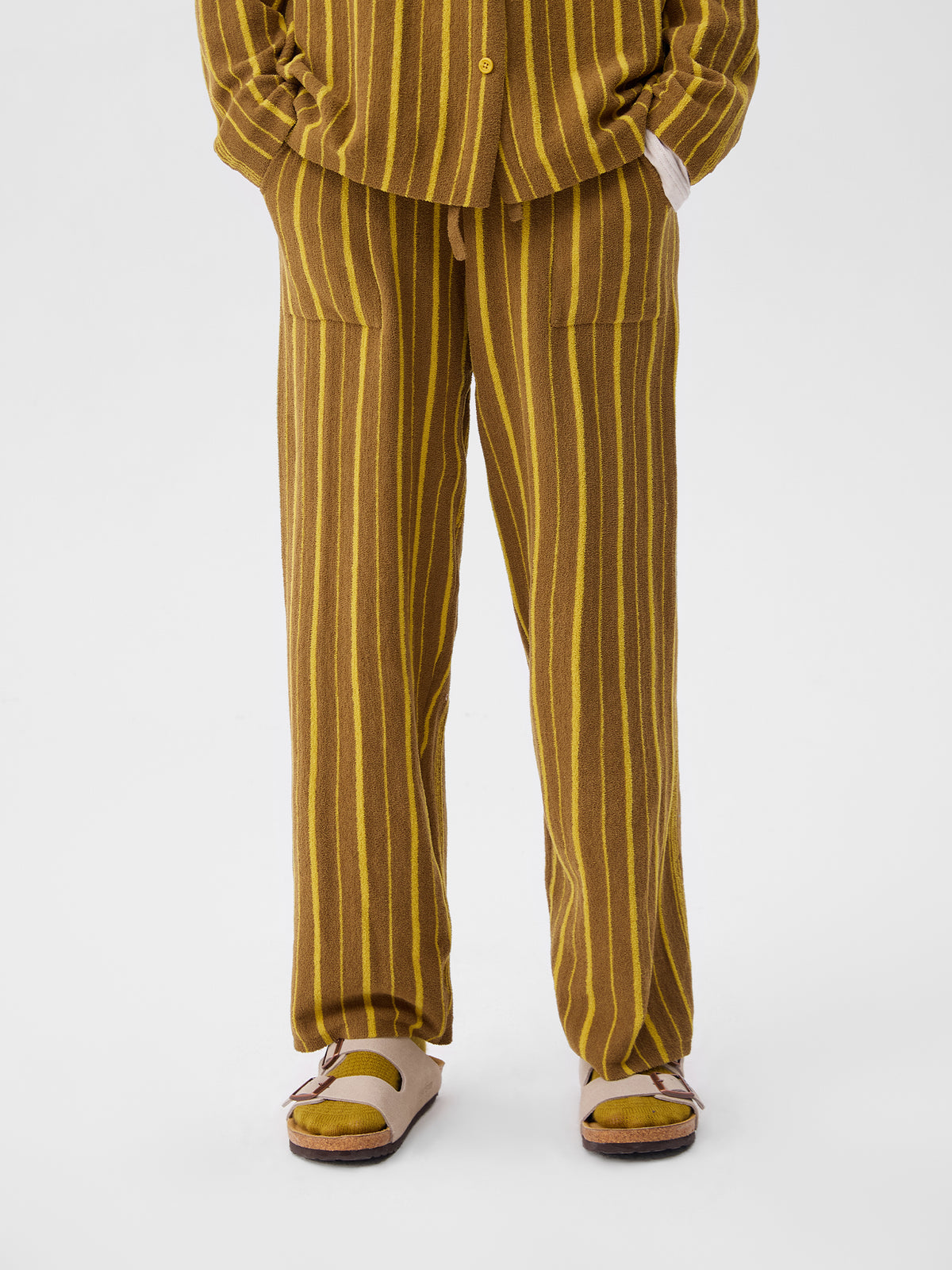 Patchwork-Striped High-Count Half-Velvet Loungewear