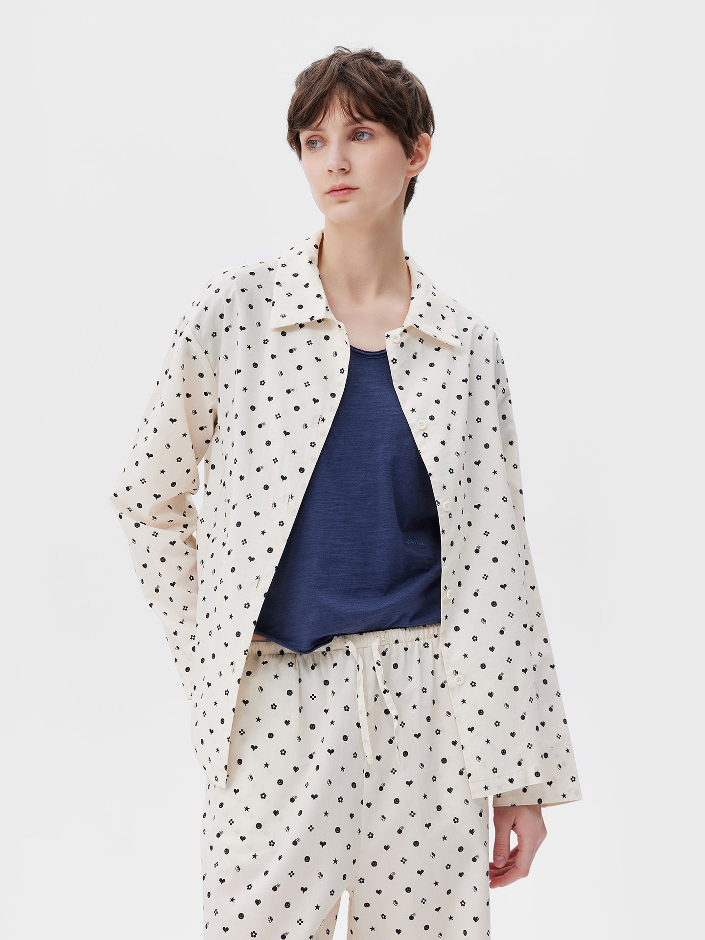 Printed Symbol & Polka Dot Loungewear Set