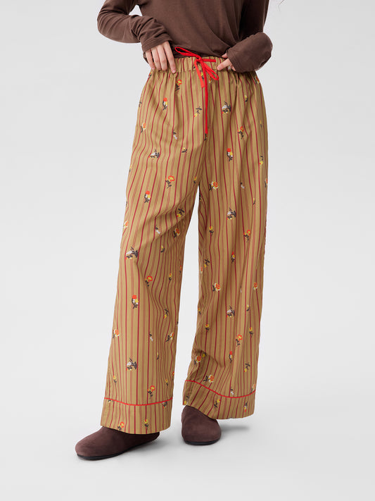 Retro Embroidered Floral-Striped Long-Sleeve Loungewear