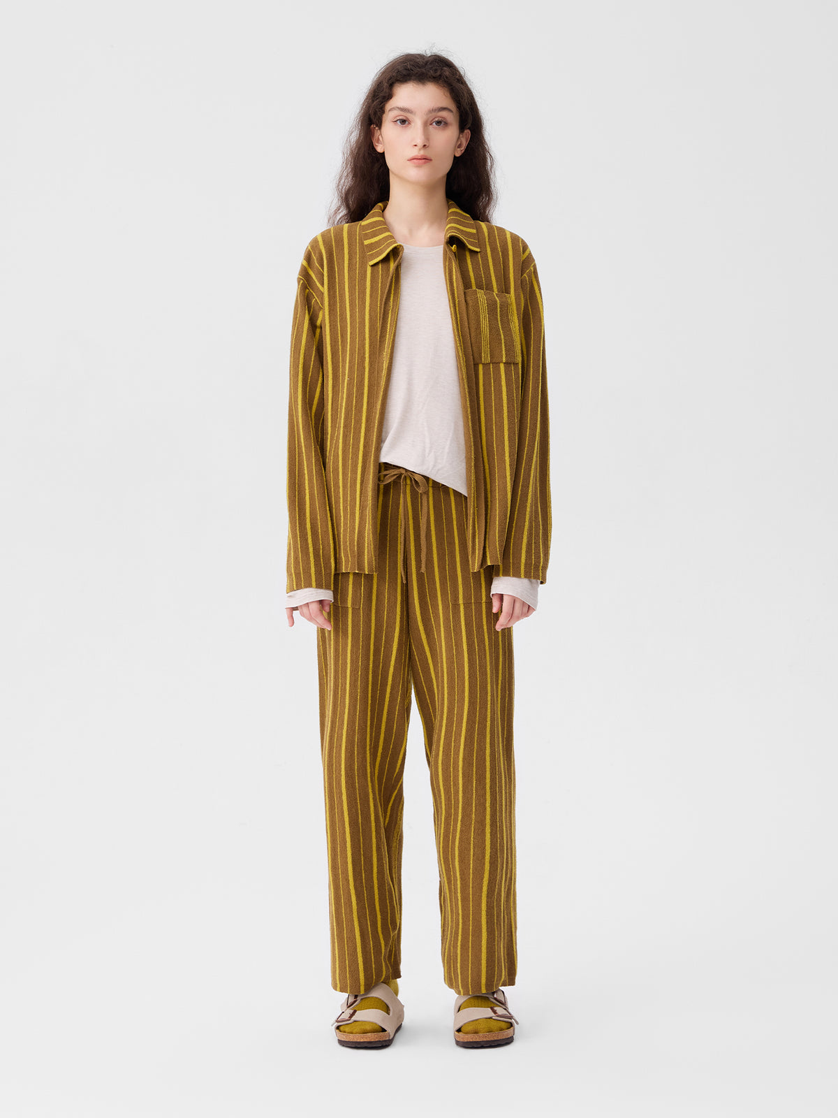 Patchwork-Striped High-Count Half-Velvet Loungewear