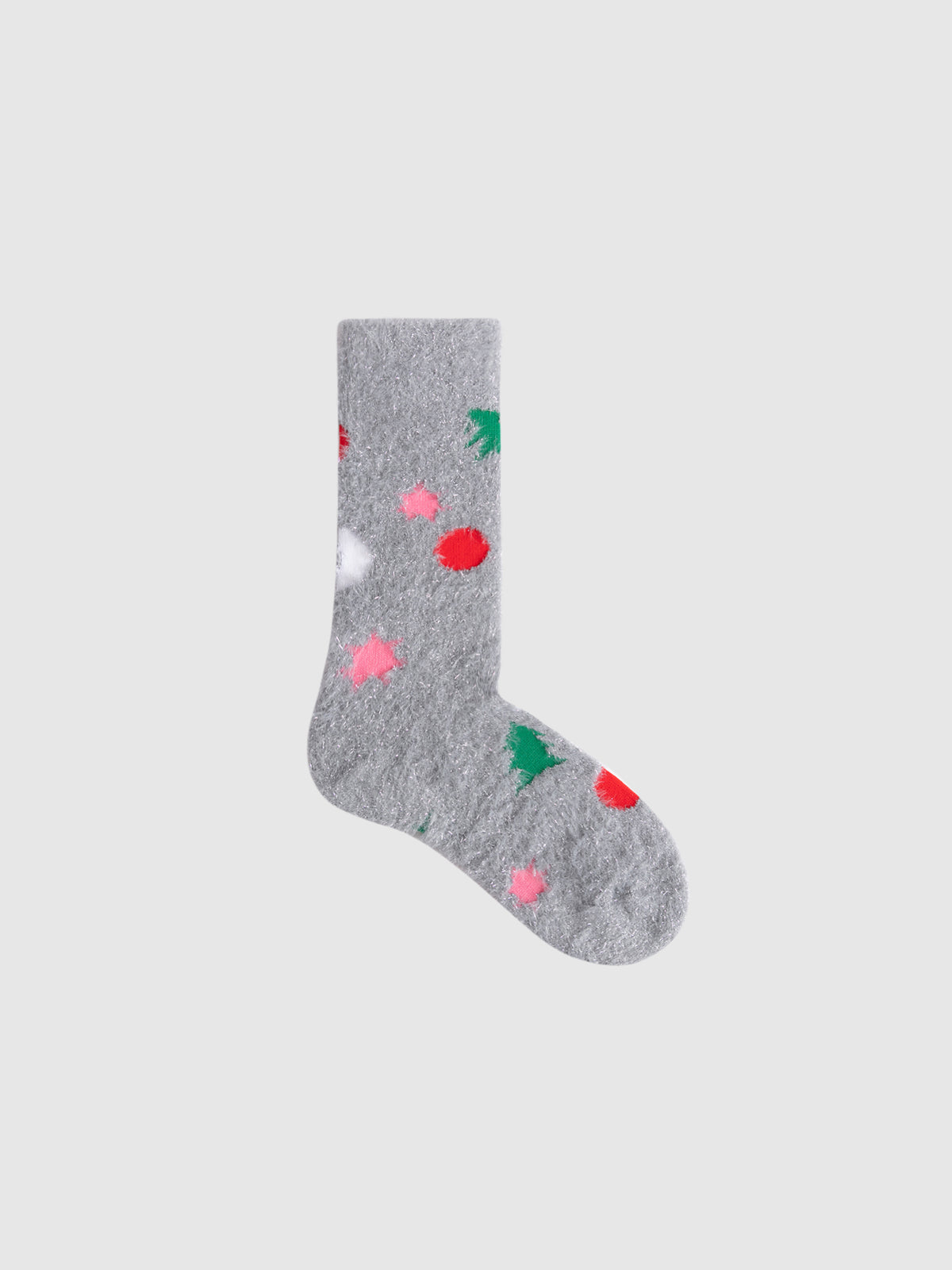 Fuzzy Silver-and-Green Christmas Socks