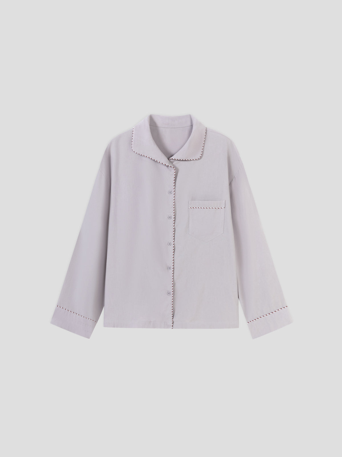 Solid-Color Twill-Striped Long-Sleeve Loungewear