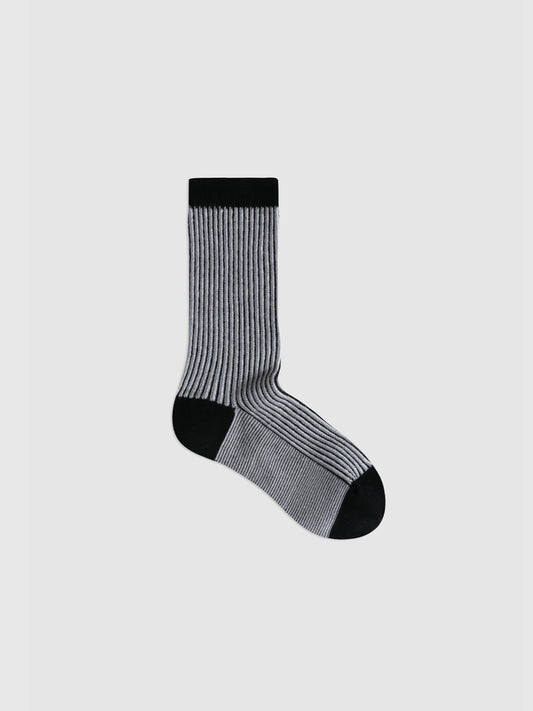 Color-Woven Striped Mid-Calf Socks