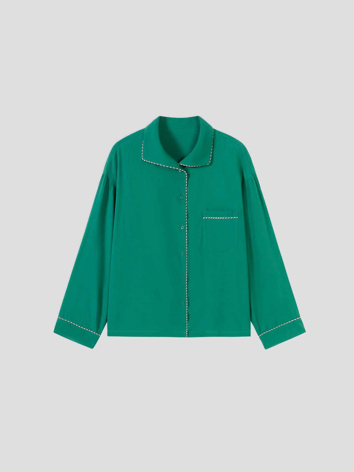 Solid-Color Twill-Striped Long-Sleeve Loungewear