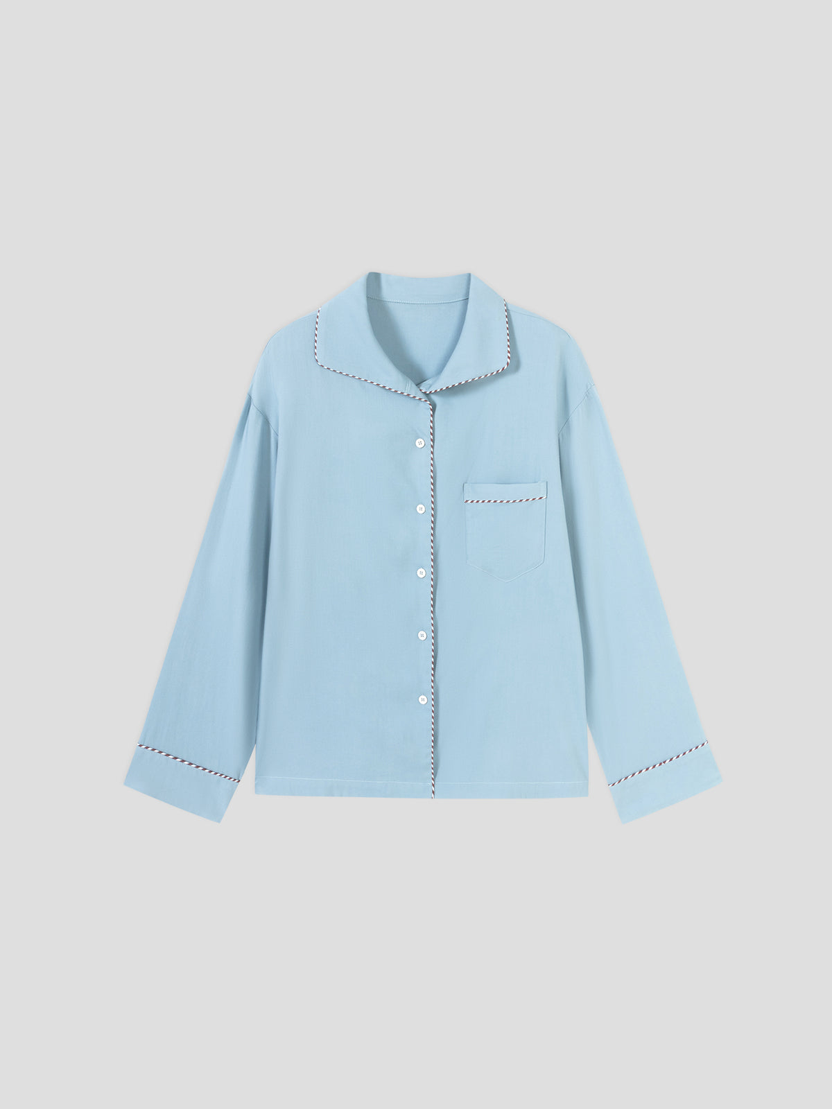 Solid-Color Twill-Striped Long-Sleeve Loungewear
