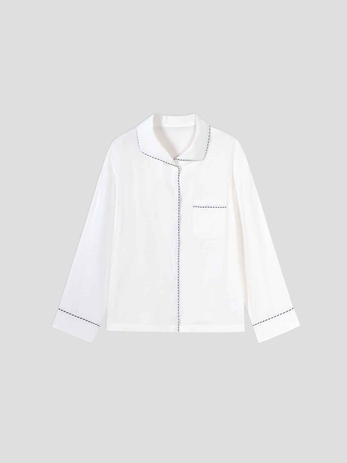 Solid-Color Twill-Striped Long-Sleeve Loungewear