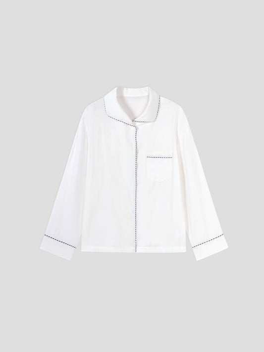 Solid-Color Twill-Striped Long-Sleeve Loungewear