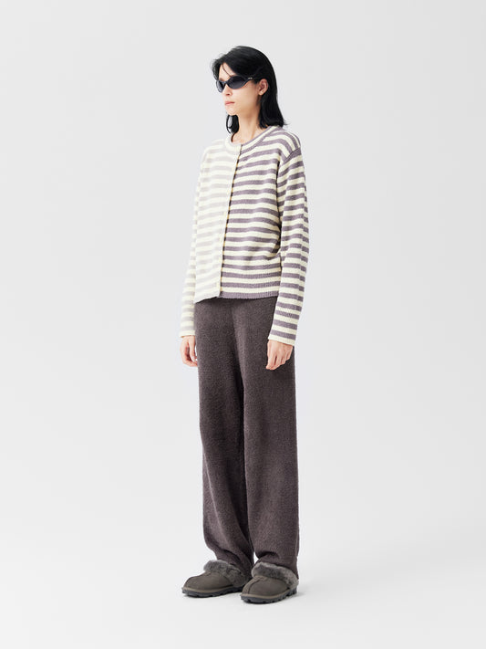Stripped Cardigan Soft Sherpa Set