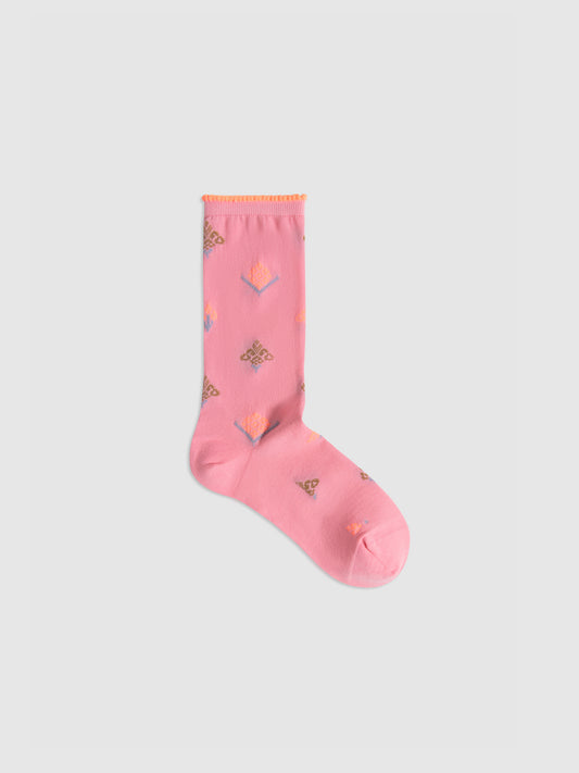 Ruffle-Trim Ethnic Brocade Crew Socks