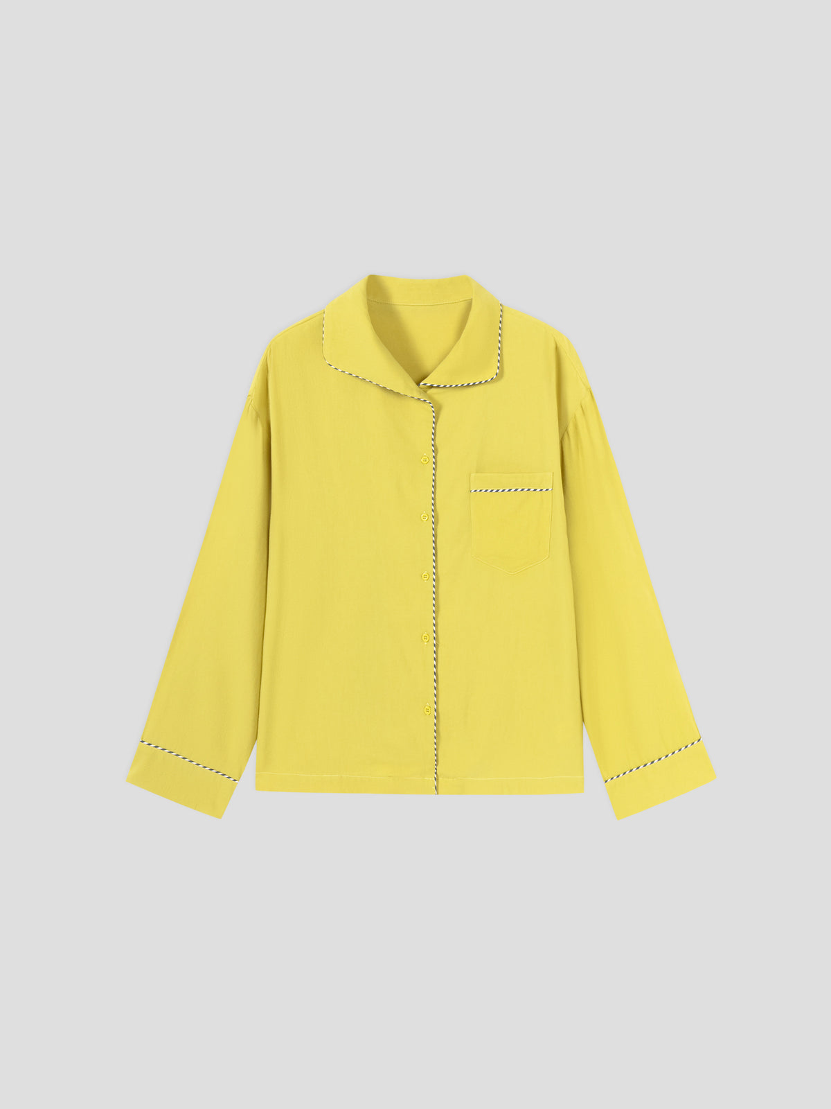 Solid-Color Twill-Striped Long-Sleeve Loungewear