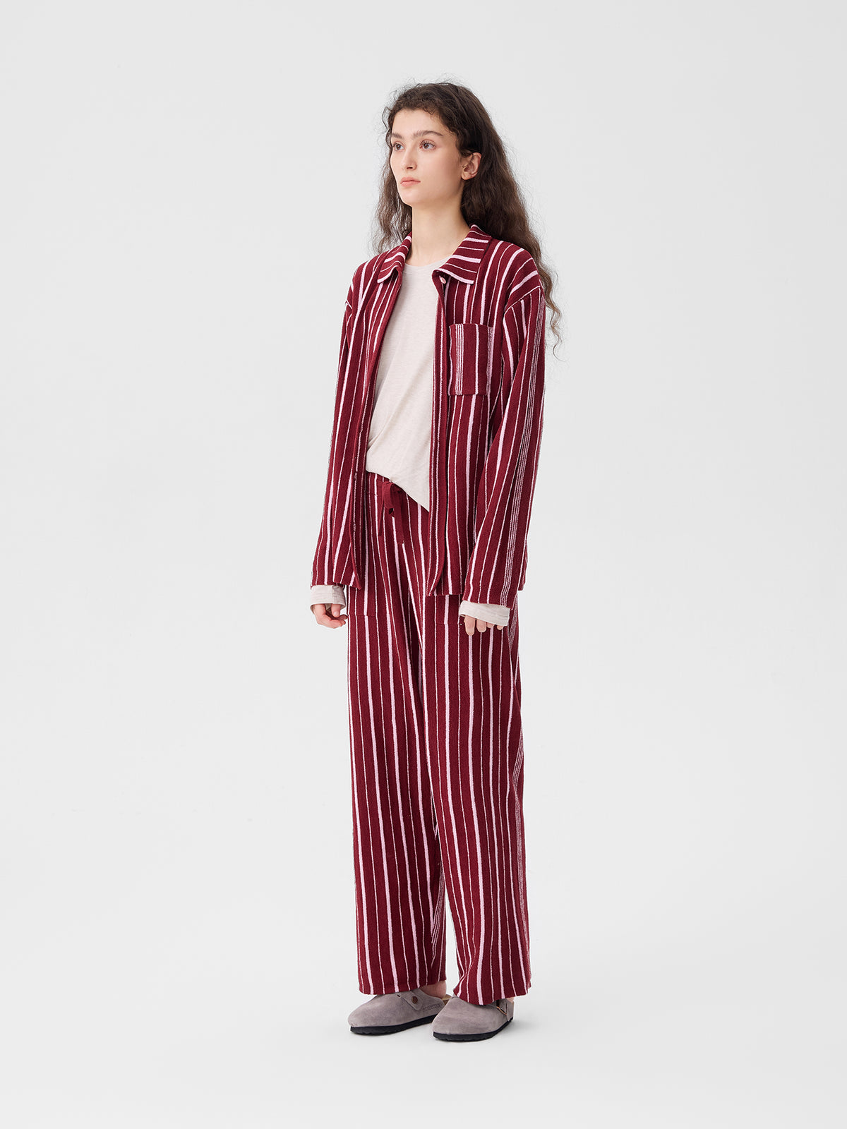 Patchwork-Striped High-Count Half-Velvet Loungewear