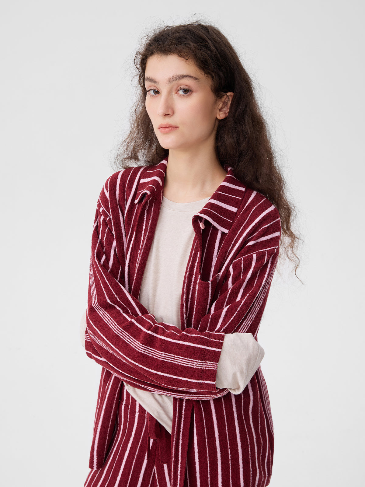Patchwork-Striped High-Count Half-Velvet Loungewear