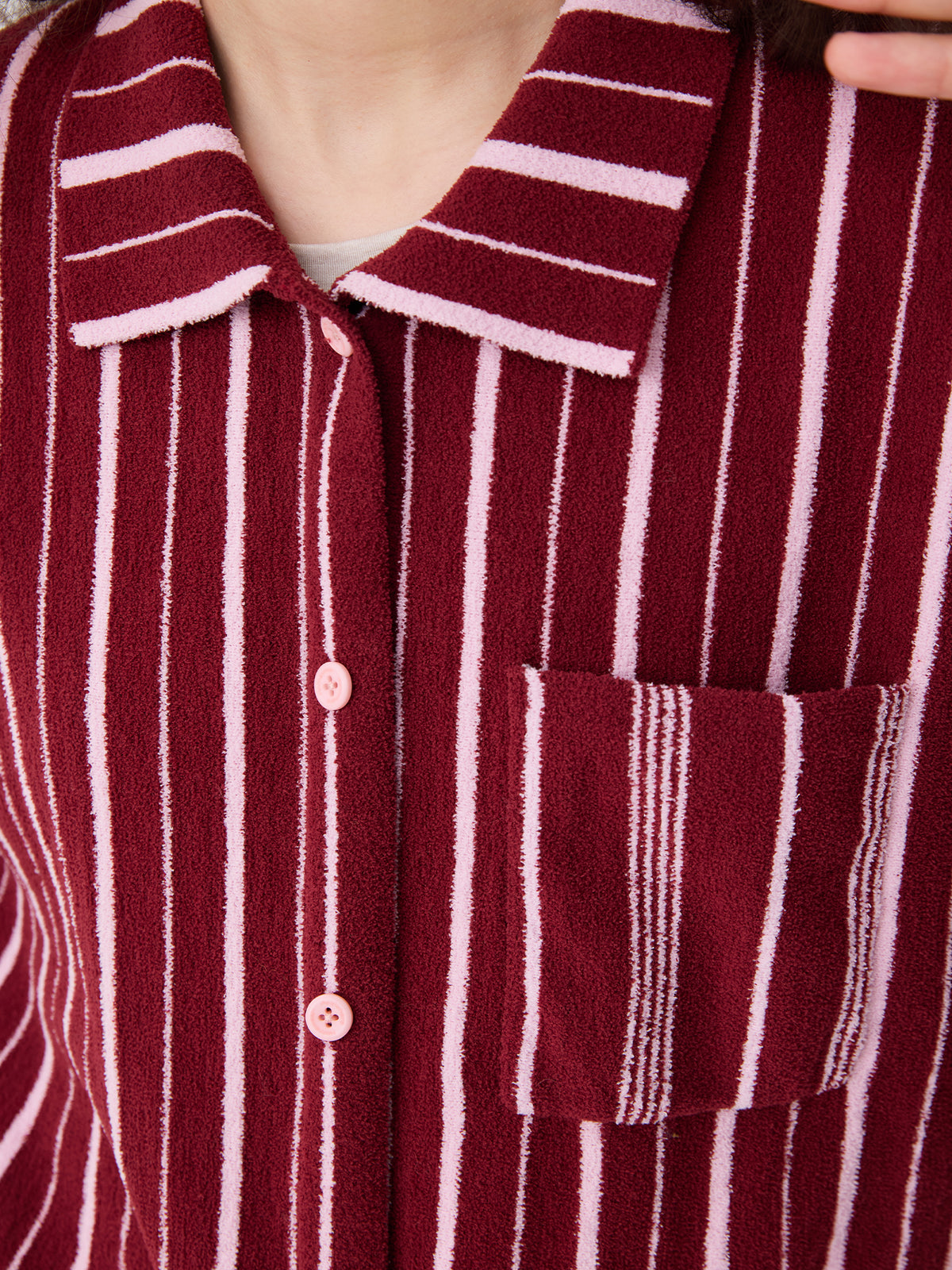 Patchwork-Striped High-Count Half-Velvet Loungewear