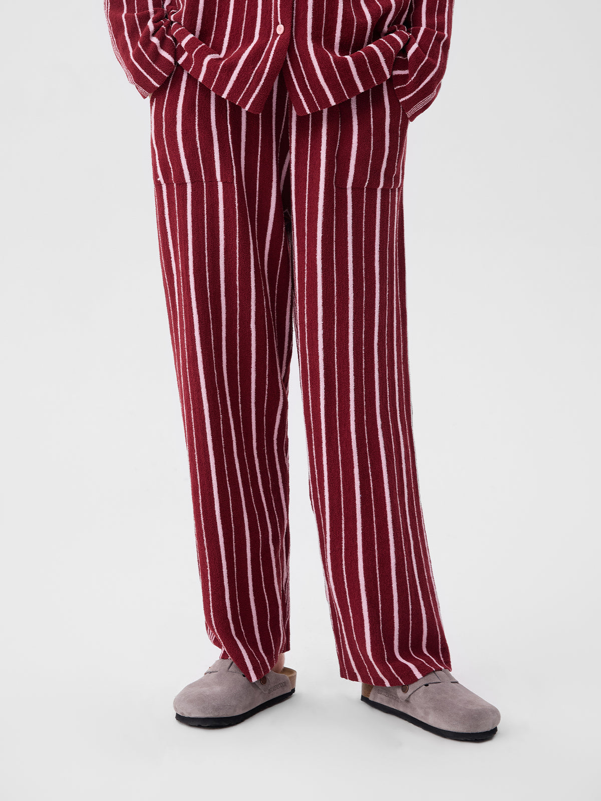 Patchwork-Striped High-Count Half-Velvet Loungewear