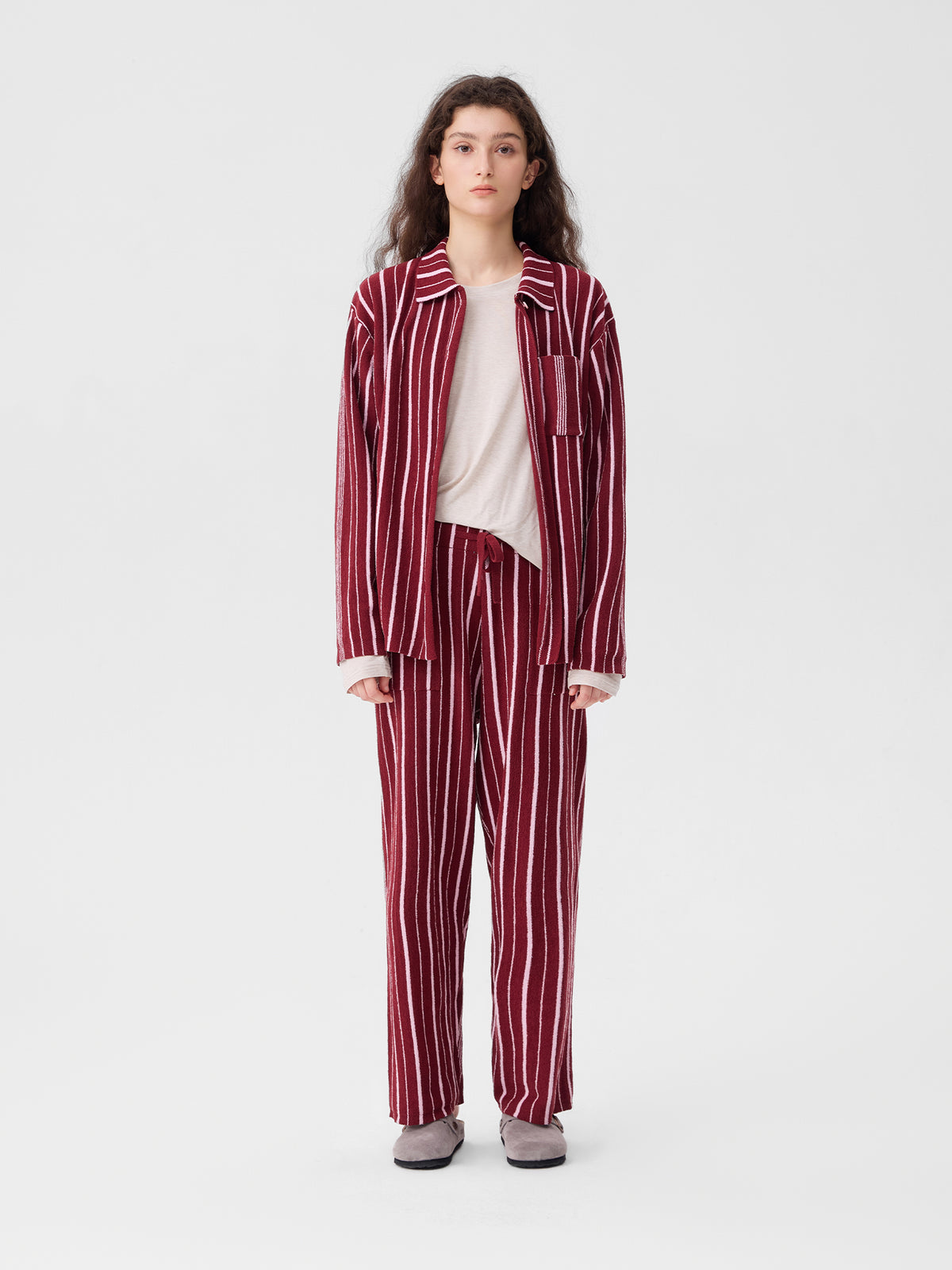 Patchwork-Striped High-Count Half-Velvet Loungewear
