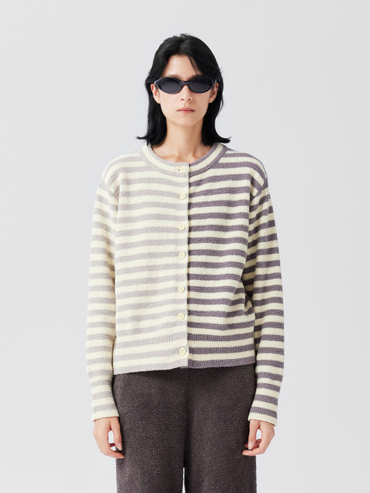 Stripped Cardigan Soft Sherpa Set