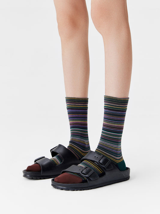Color-Woven Striped Mid-Calf Socks