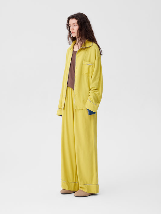 Solid-Color Twill-Striped Long-Sleeve Loungewear
