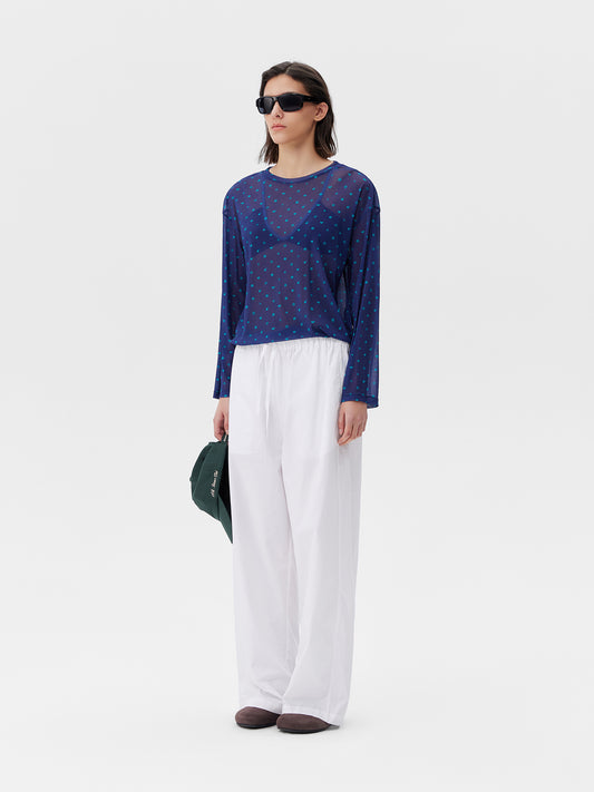 Printed Symbol & Polka Dot Mesh Top